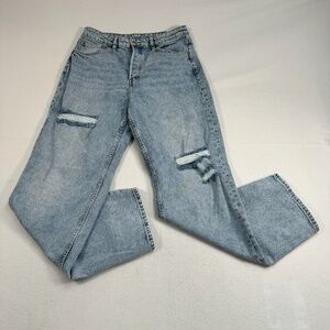H+M Divided Jeans Womens Sz 10 Light Blue Mom Fit Button Fly Straight High Rise